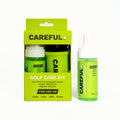 Careful Bundle. Golf Care Kit packaging with single 4oz Premium Foaming Golf Cleaner bottle next to each other.