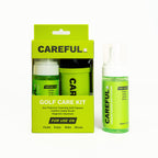 Careful Bundle. Golf Care Kit packaging with single 4oz Premium Foaming Golf Cleaner bottle next to each other.