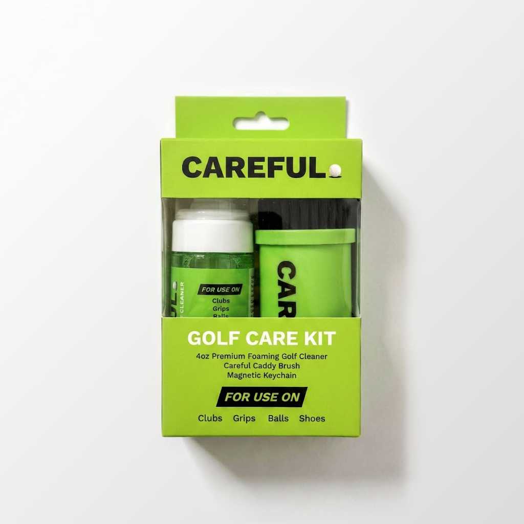 Golf Care Kit in retail packaging with Caddy brush and 4oz foaming cleaner
