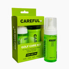 Careful Golf Bundle including Golf Care Kit on left and 4oz refill bottle of 4-in-1 Premium Foaming Golf Cleaner on the right