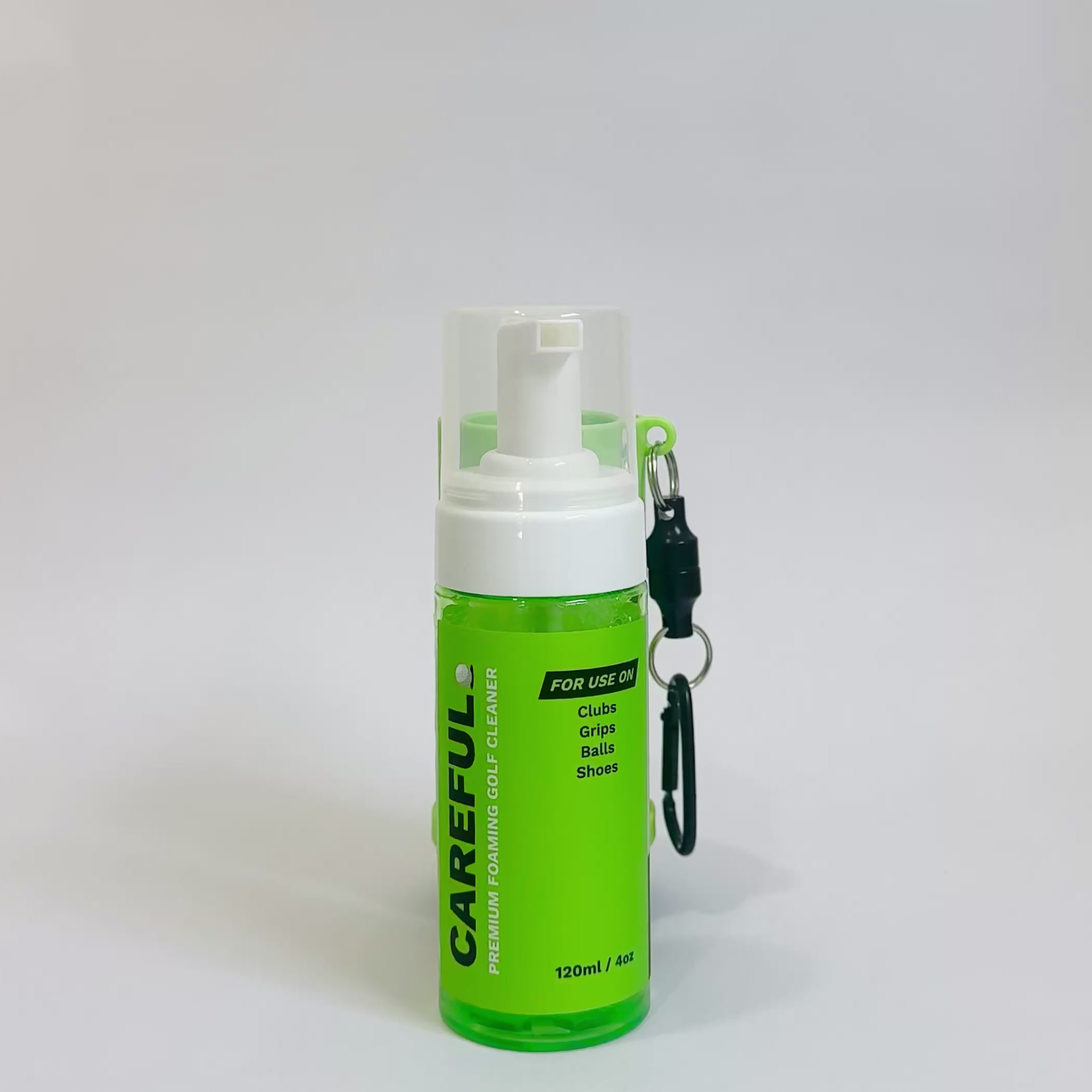 Video of Assembling Careful Golf Care Kit by inserting/sliding 4-in-1 Premium Foaming Golf Cleaning into Careful Caddy Brush and pushing down to lock in place.
