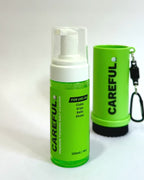 Instructional video of sliding the rubber O-ring around the bottle to safety secure the bottle when inserted into the careful golf caddy brush